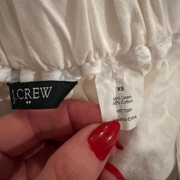 J. Crew White Linen Mini Skirt Sz XS Drawstring Pockets Euro Summer Classic - Picture 3 of 4